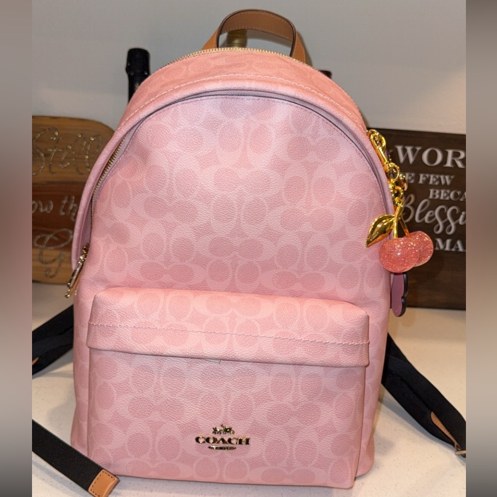 Taylor Powder Pink Signature Backpack with Cherry charm